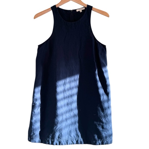 🌈 6/$60 Madewell Mini Tank Dress Navy Blue Size Small Linen Pockets - Picture 1 of 6
